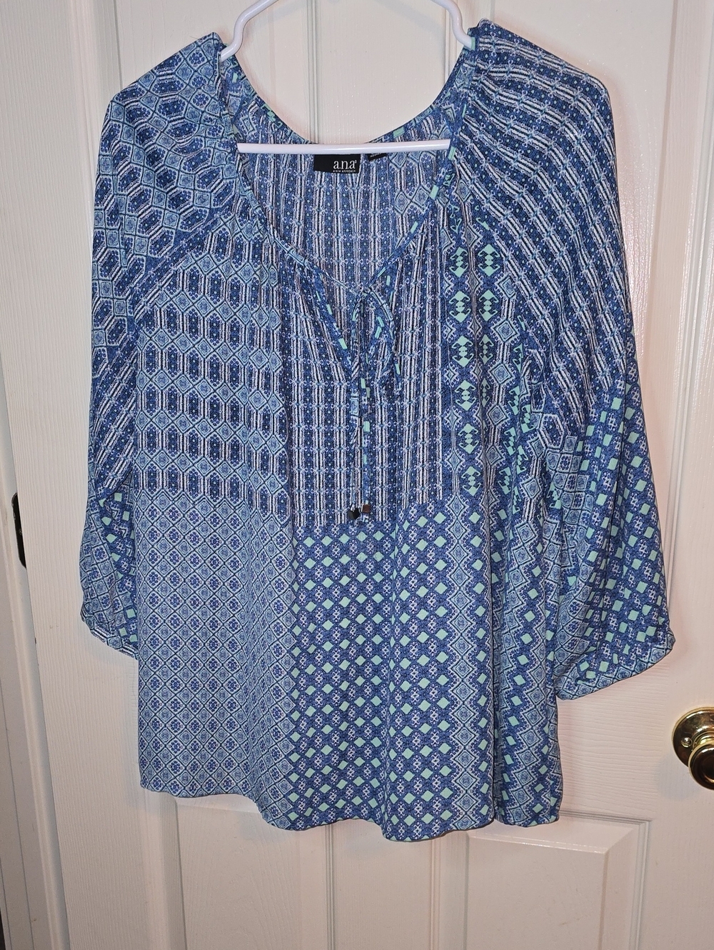 a.n.a Blue & Aqua Patchwork-Print Peasant Tunic